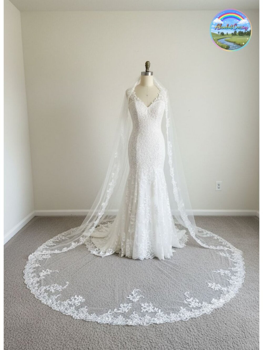 Cathedral Wedding Veil 118" Long Lace Tulle Bridal Hair Accessory Comb